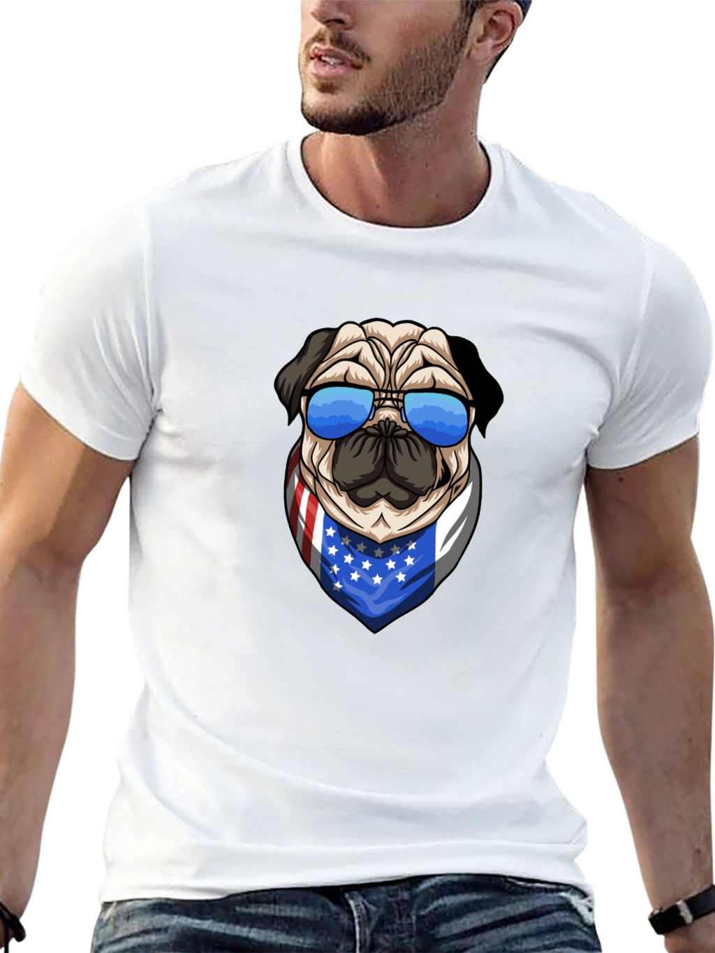Camiseta Hombre Diseño Pug Patriótico