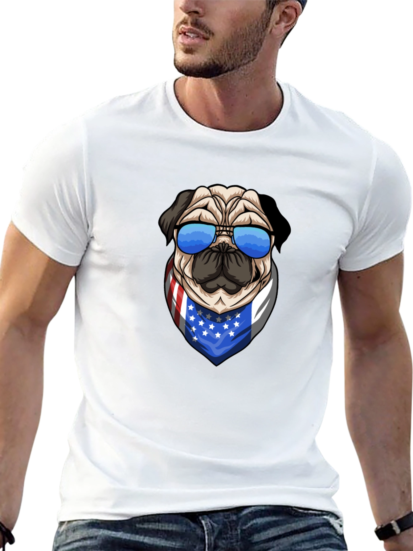 Camiseta Hombre Diseño Pug Patriótico
