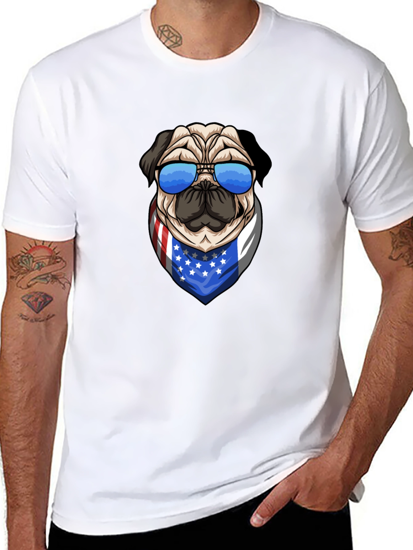Camiseta Hombre Diseño Pug Patriótico