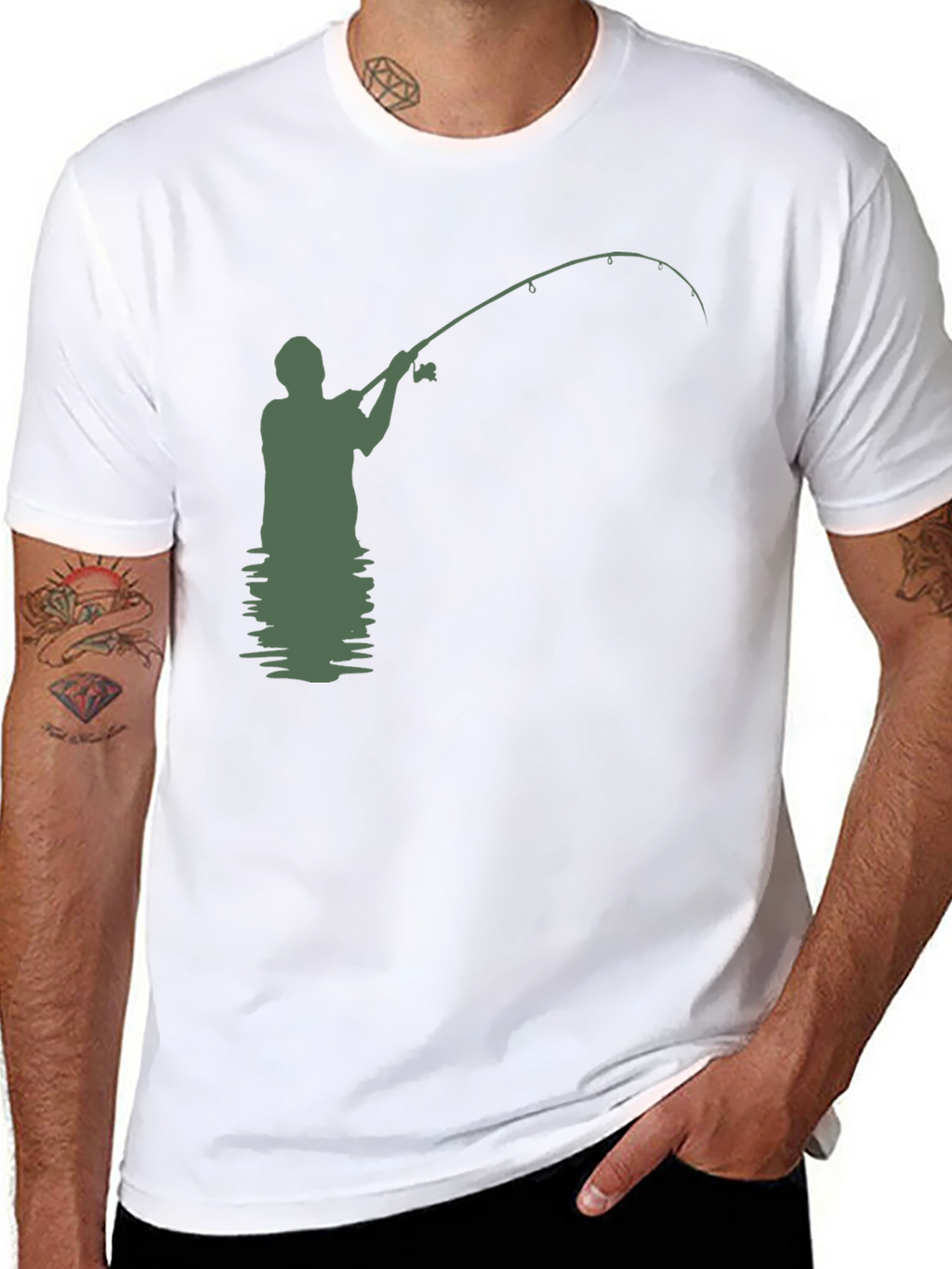 Camiseta Hombre Negra con Diseño de Pesca