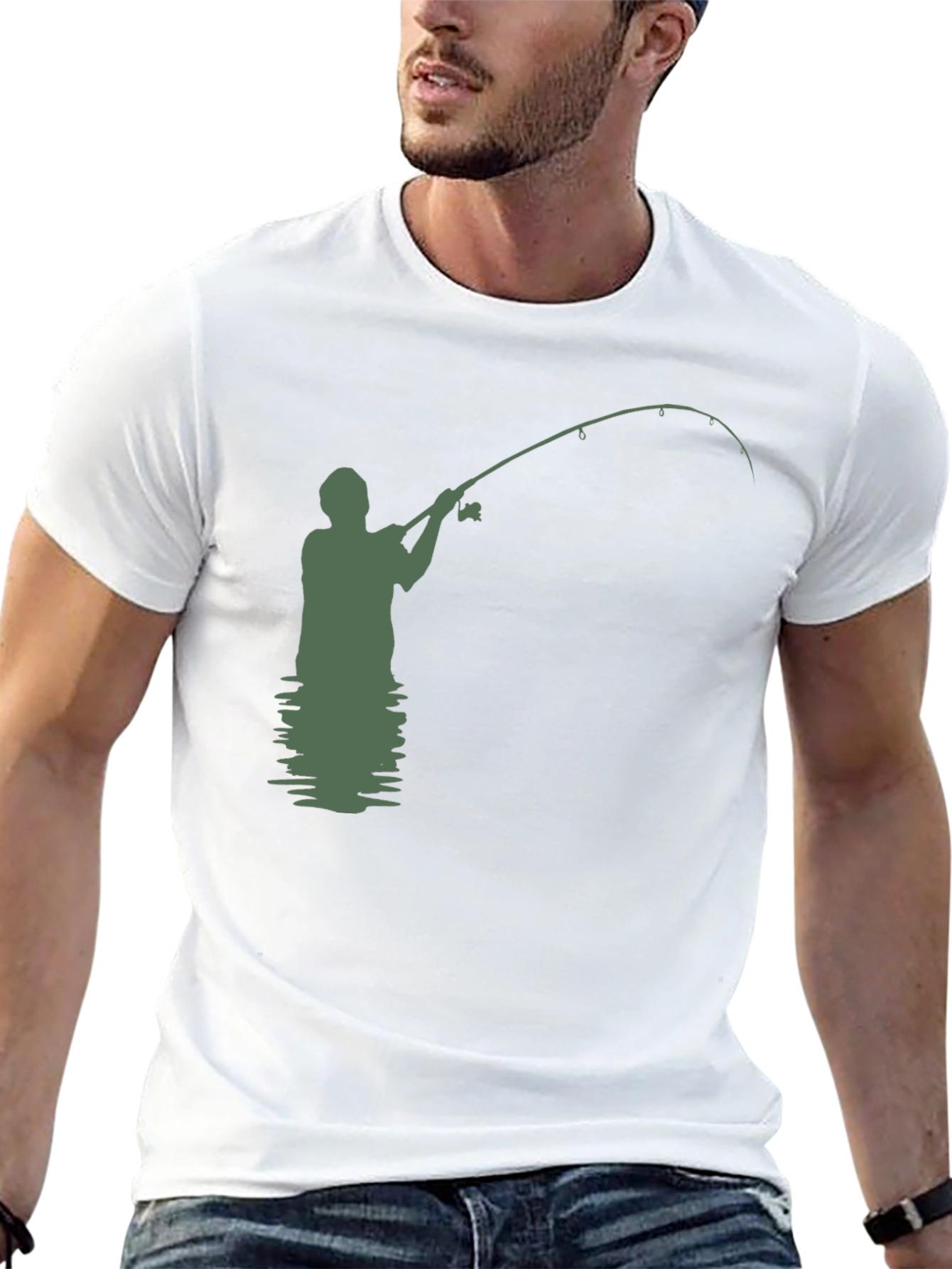 Camiseta Hombre Negra con Diseño de Pesca