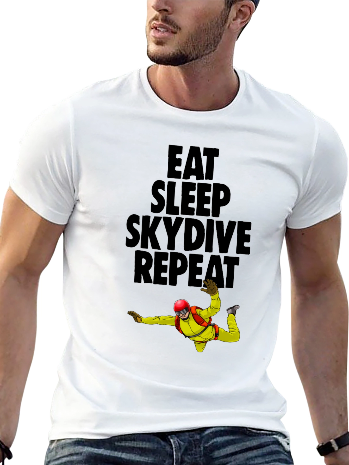 Camiseta Negra - Come Duerme Salta en Paracaídas Repite