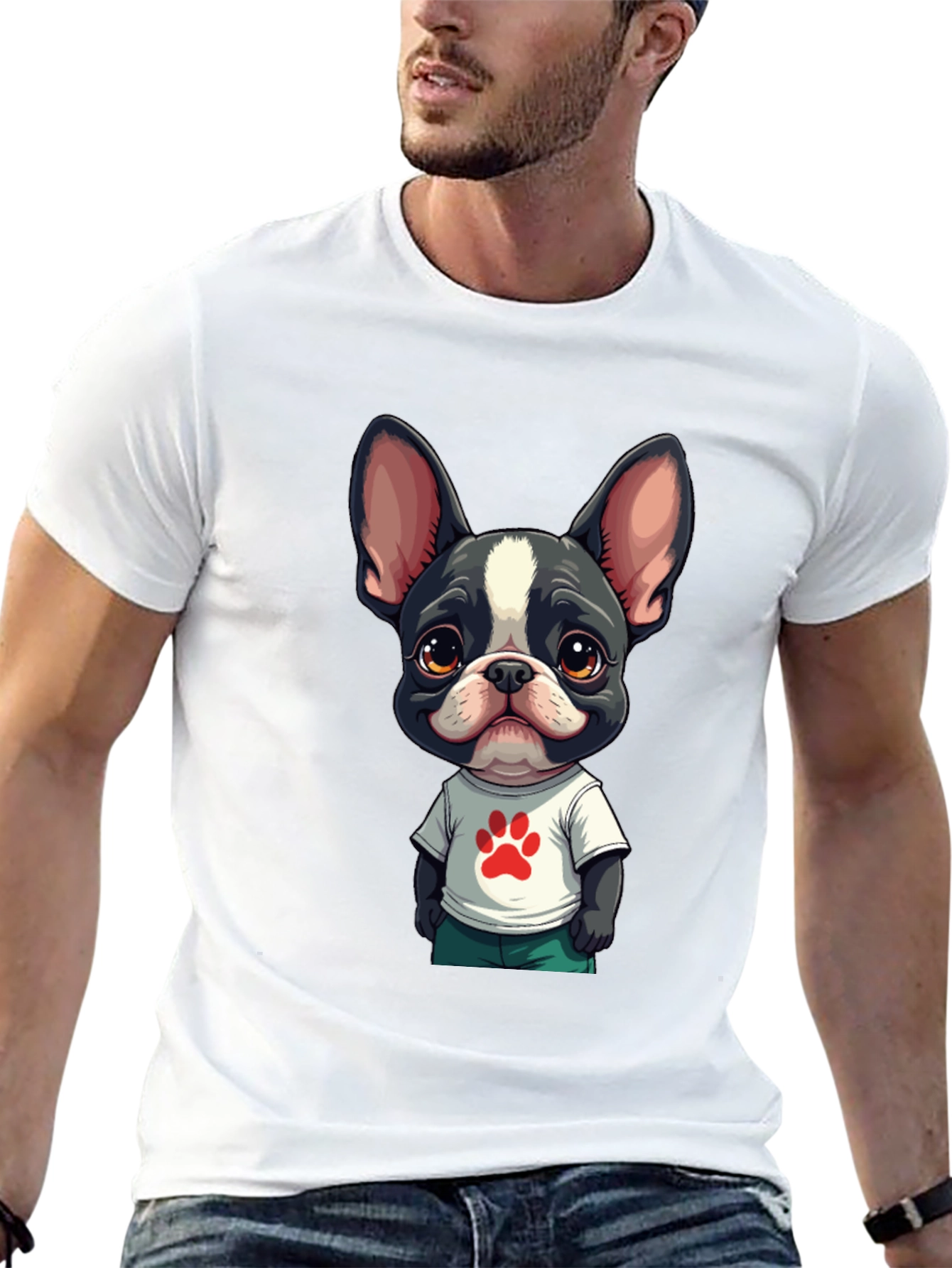 Camiseta Hombre Negra con Diseño Cachorro Bulldog Francés
