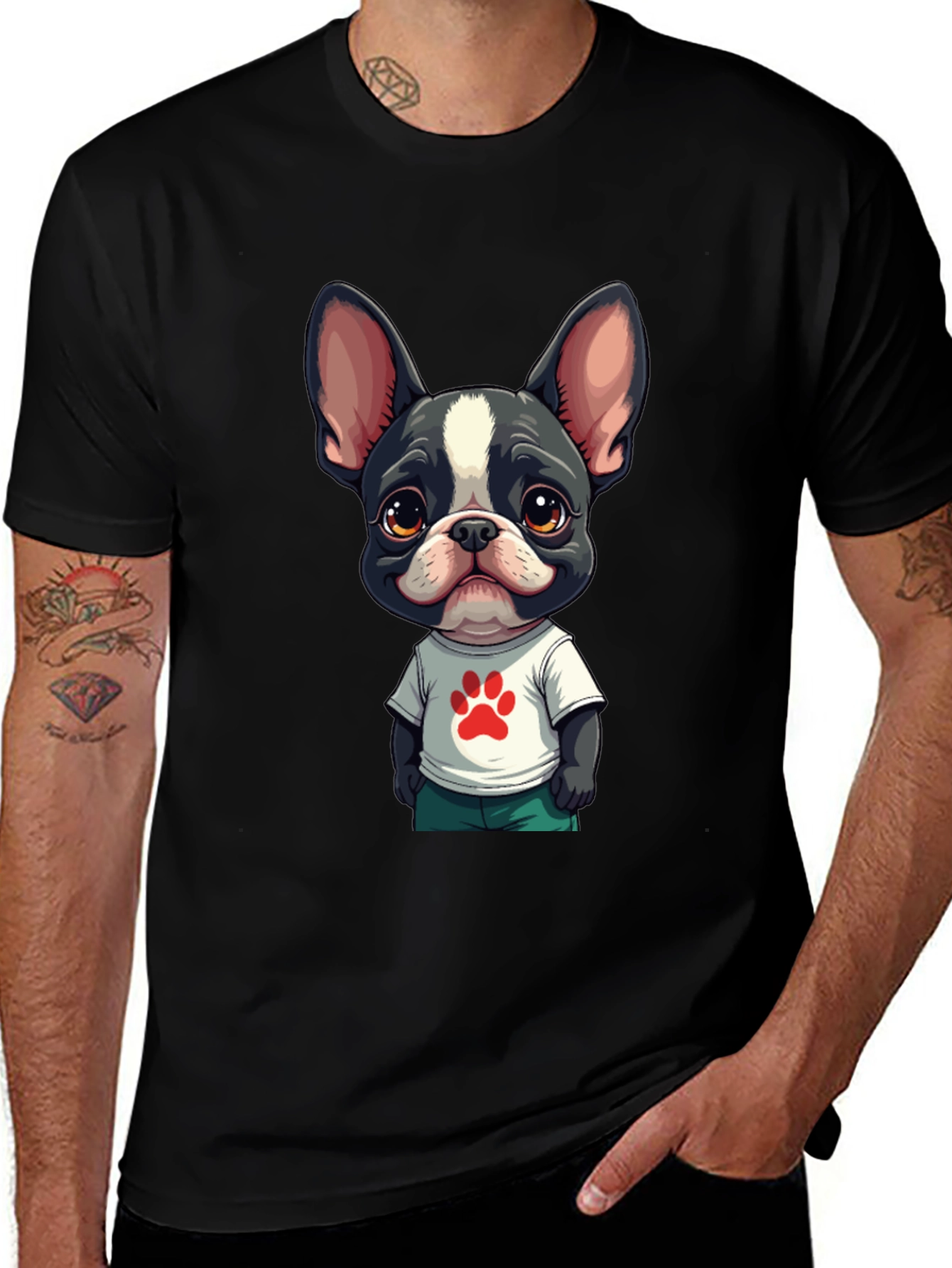 Camiseta Hombre Negra con Diseño Cachorro Bulldog Francés