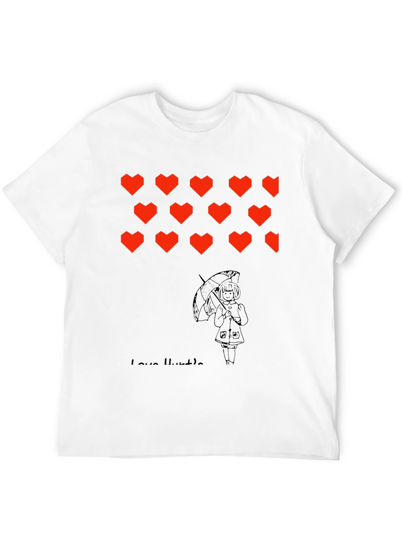 Camiseta Negra con Corazones y Diseño Gráfico