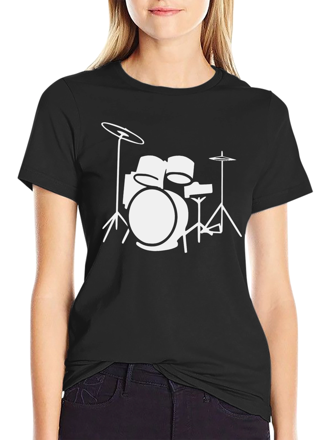 Camiseta Negra con Diseño de Batería Blanca