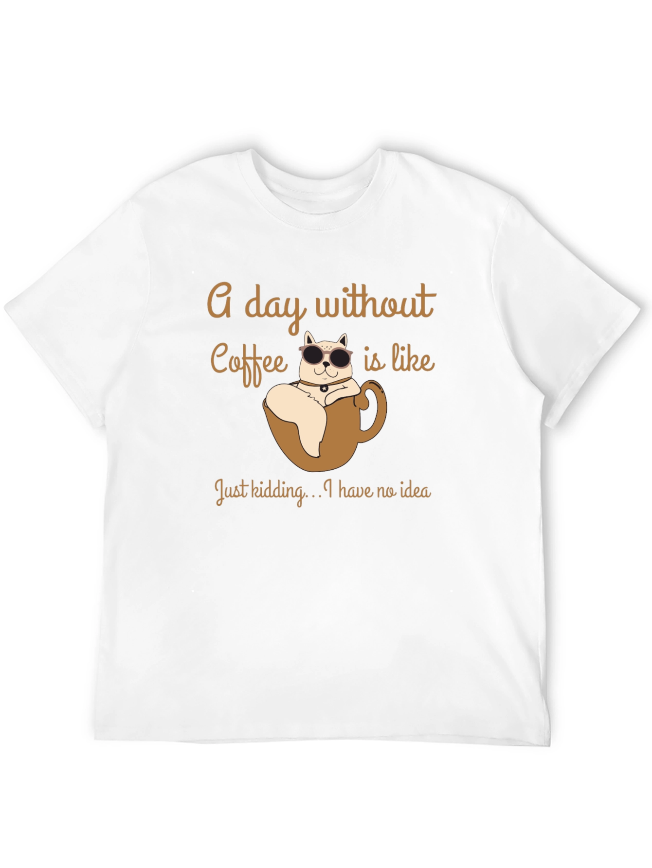 Camiseta Negra con Diseño de Gato en Taza de Café