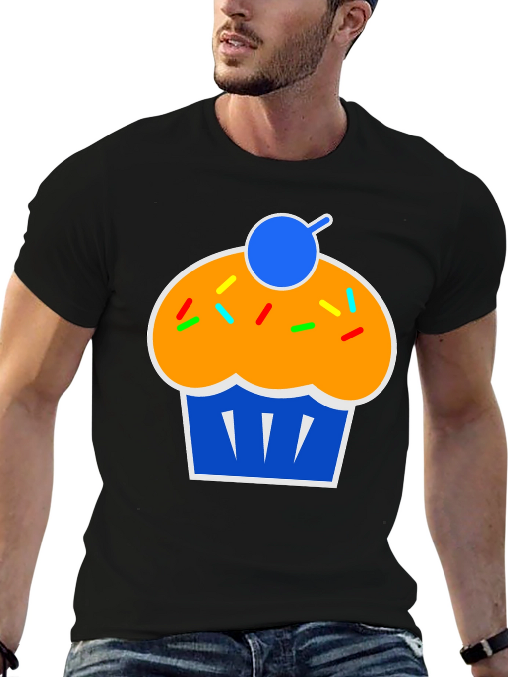 Camiseta Negra con Diseño de Cupcake