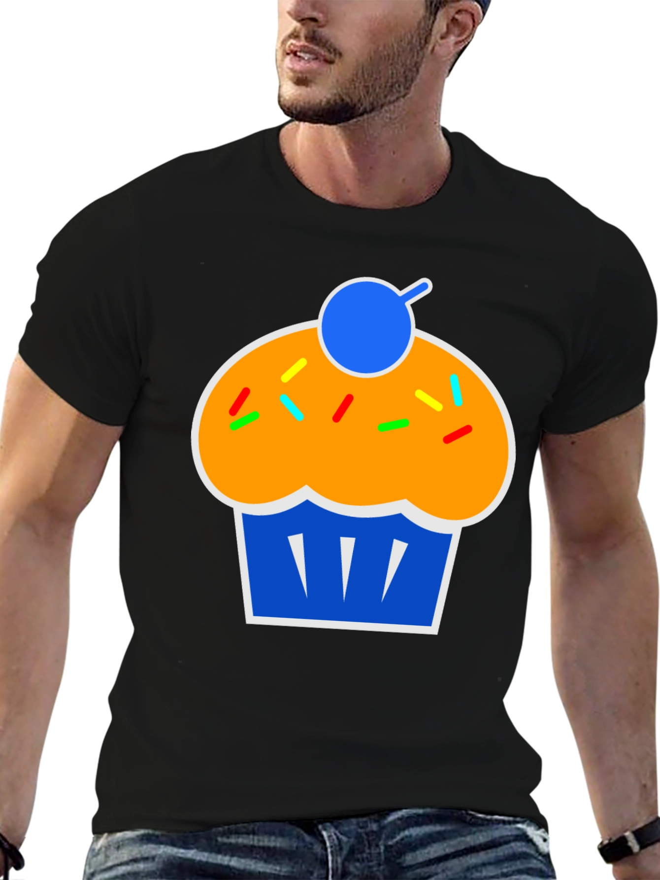 Camiseta Negra con Diseño de Cupcake