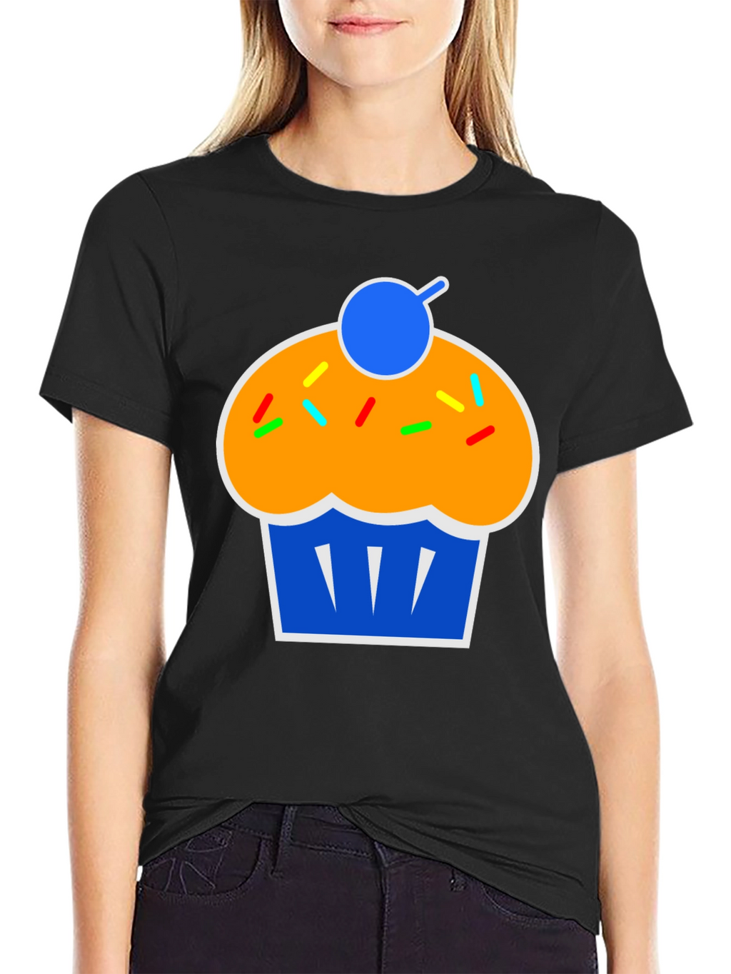Camiseta Negra con Diseño de Cupcake