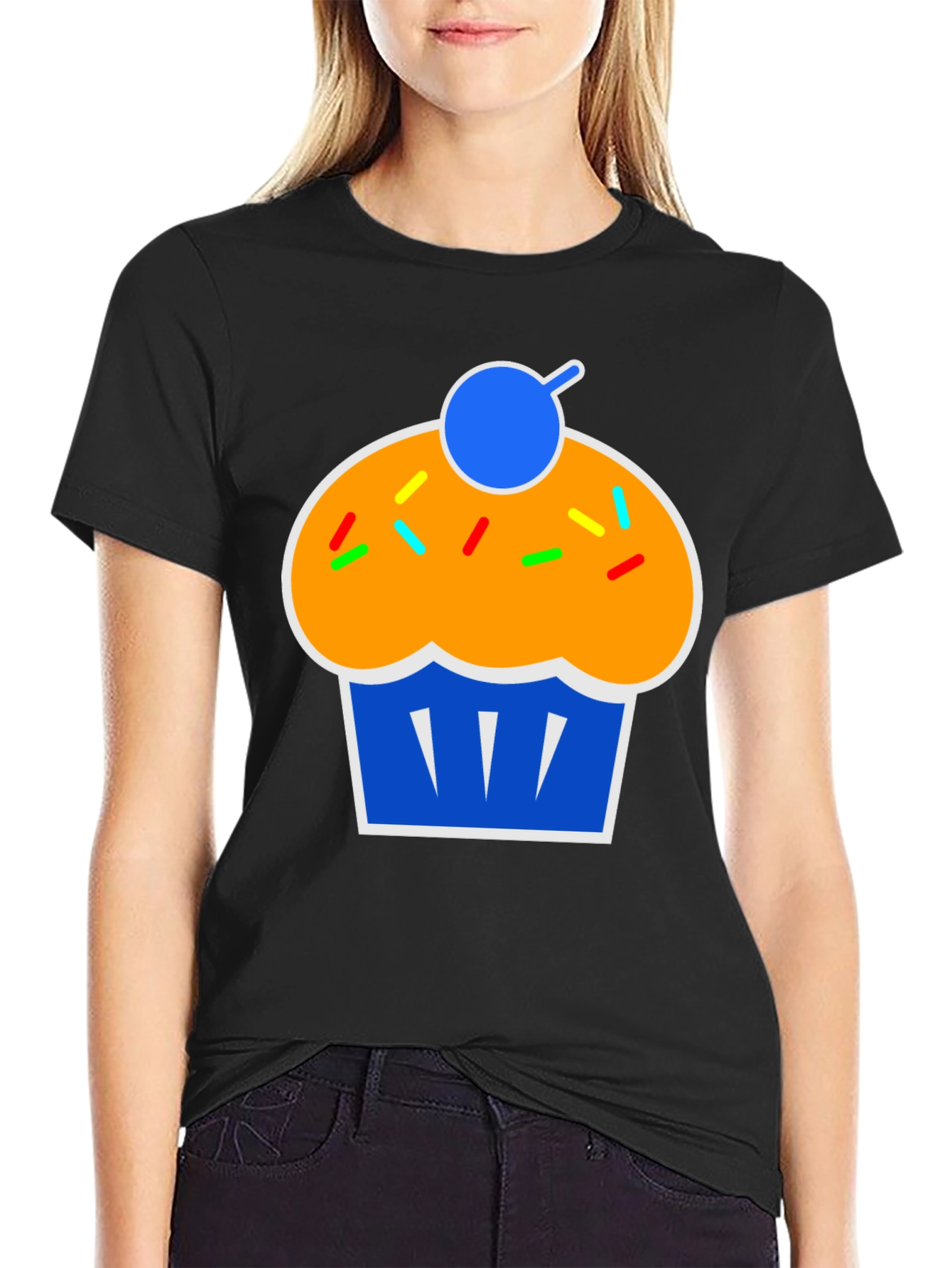 Camiseta Negra con Diseño de Cupcake