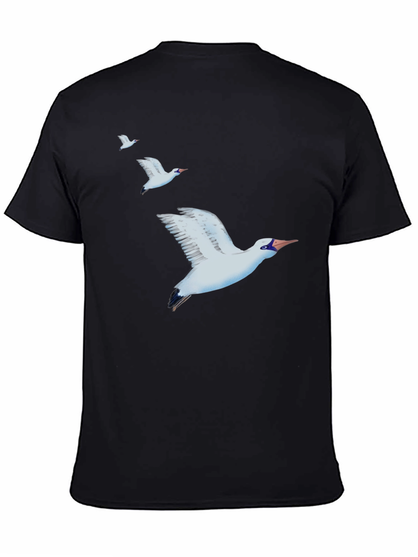 Camiseta Negra con Diseño de Aves Marinas