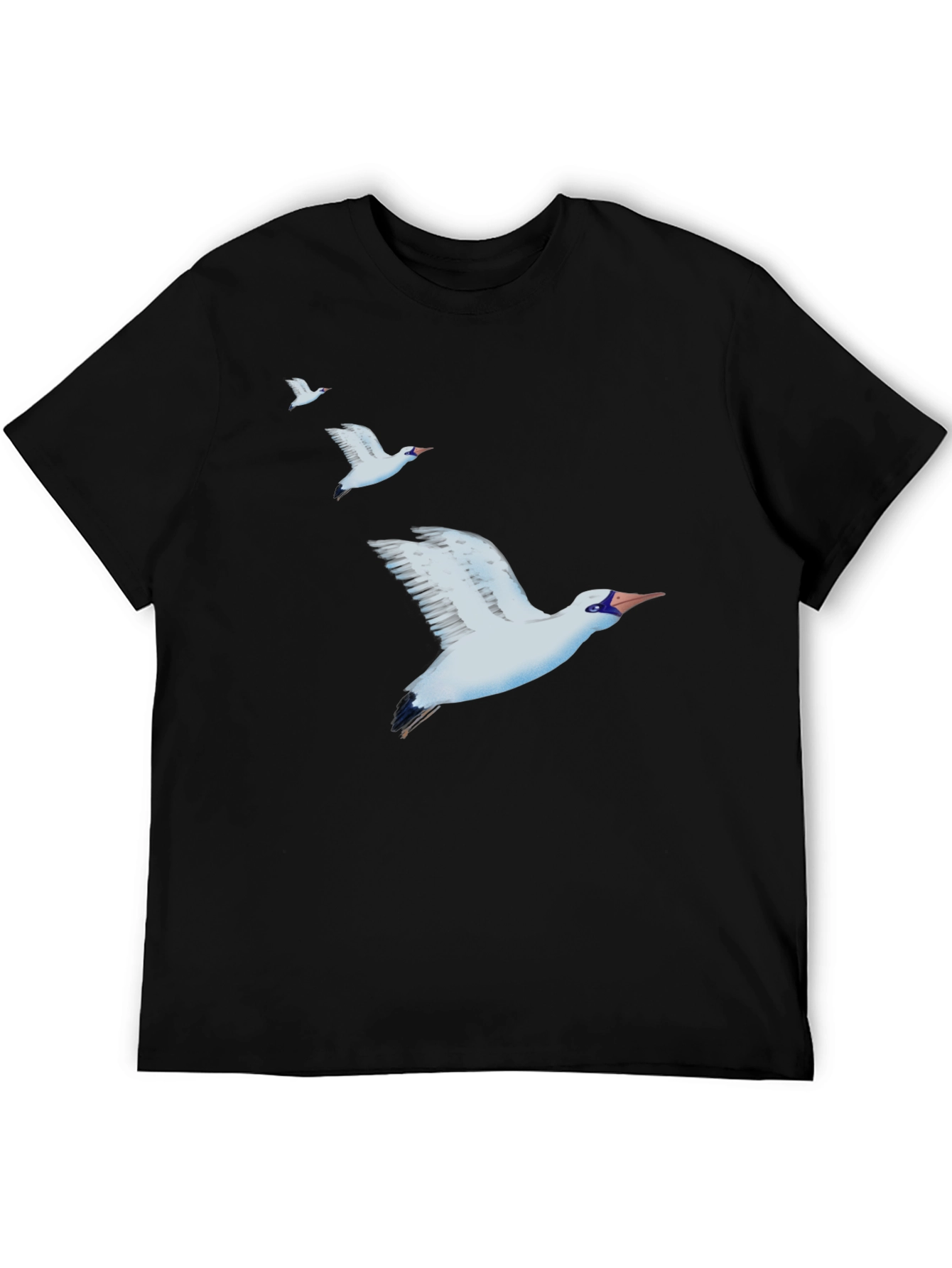 Camiseta Negra con Diseño de Aves Marinas