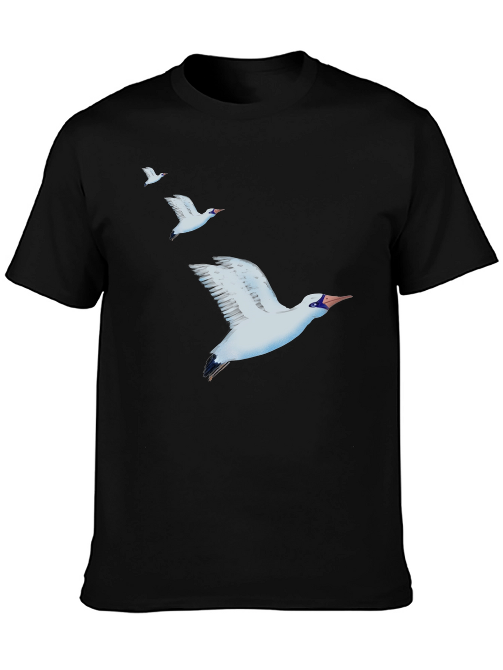 Camiseta Negra con Diseño de Aves Marinas
