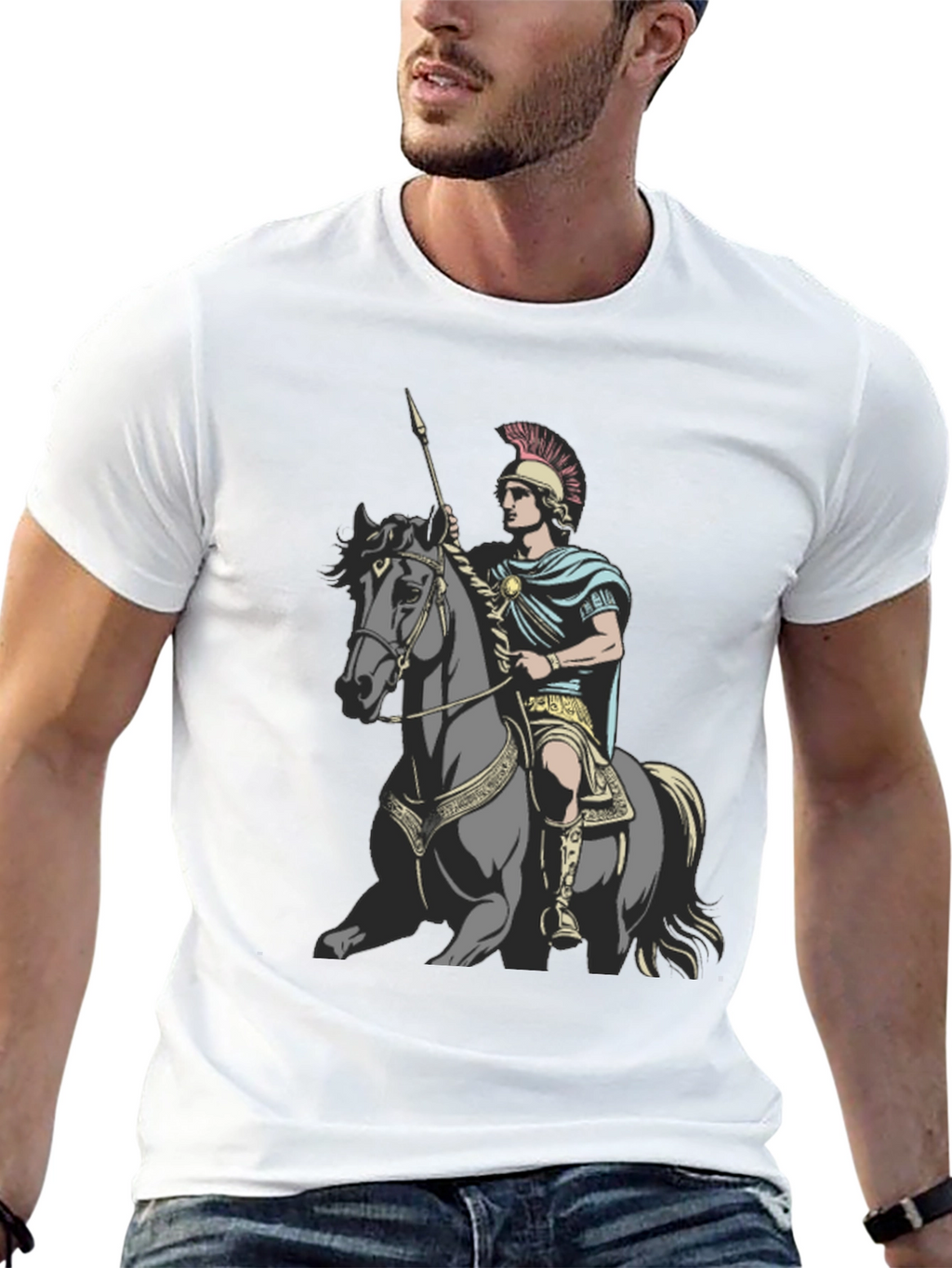 Camiseta Hombre Guerrero a Caballo Negra