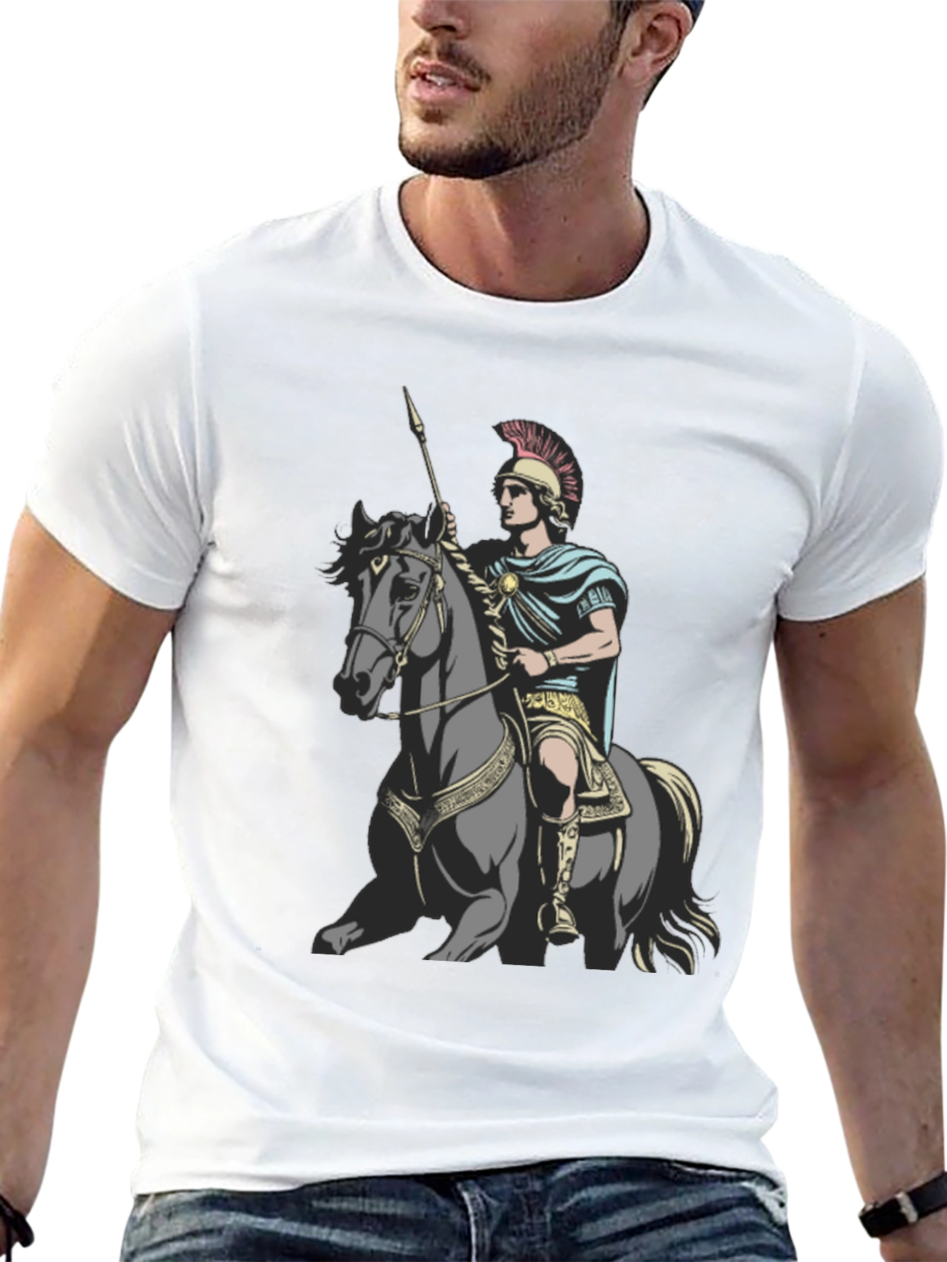 Camiseta Hombre Guerrero a Caballo Negra