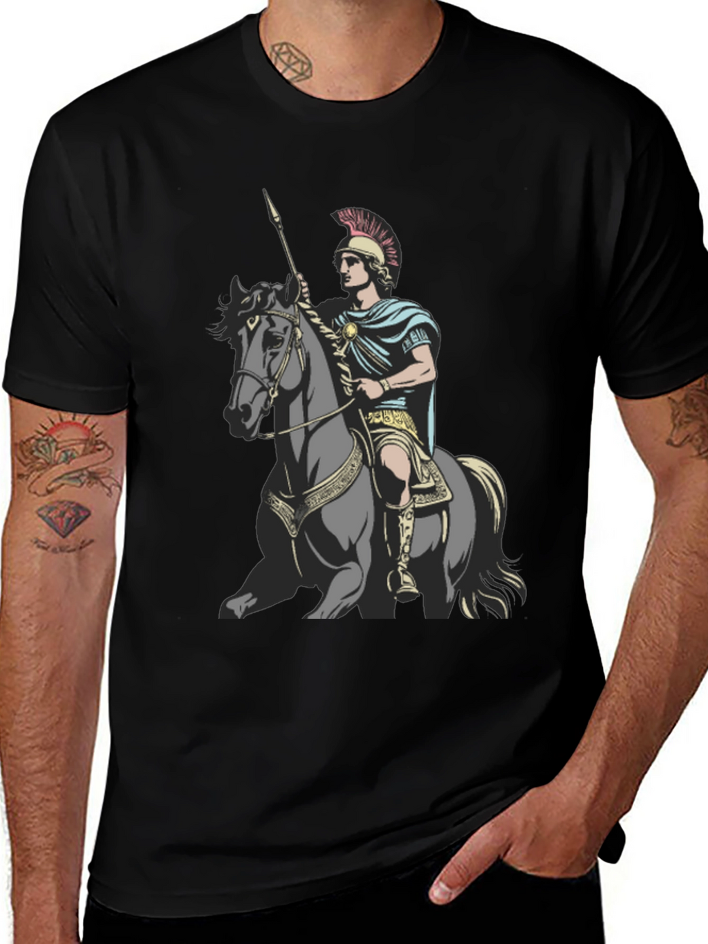 Camiseta Hombre Guerrero a Caballo Negra