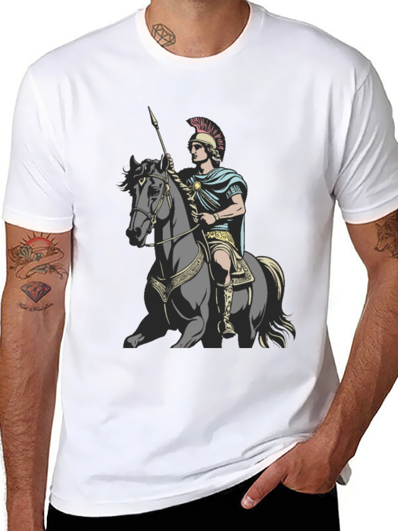 Camiseta Hombre Guerrero a Caballo Negra