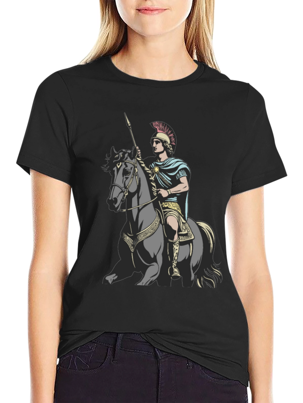 Camiseta Hombre Guerrero a Caballo Negra