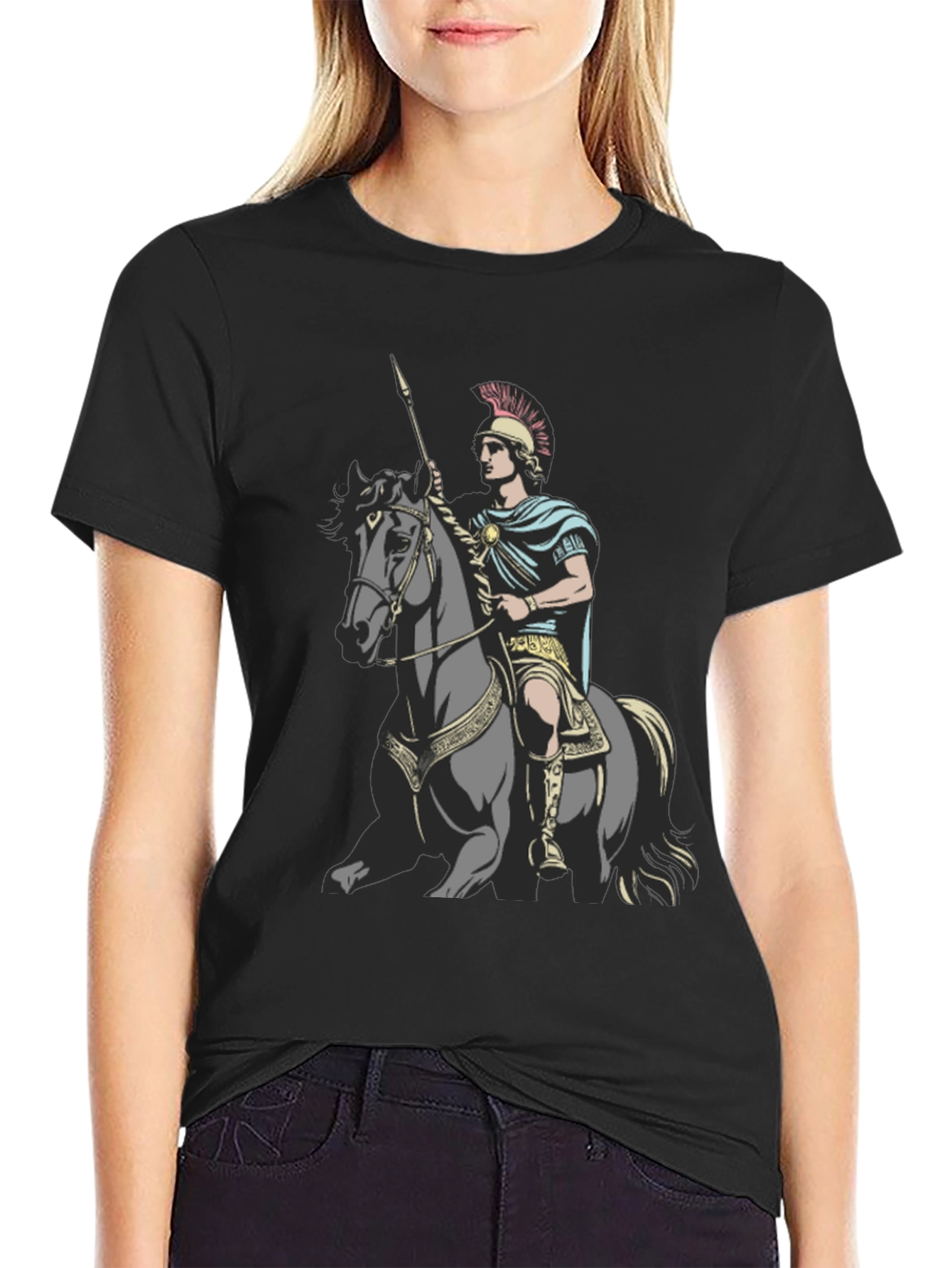 Camiseta Hombre Guerrero a Caballo Negra