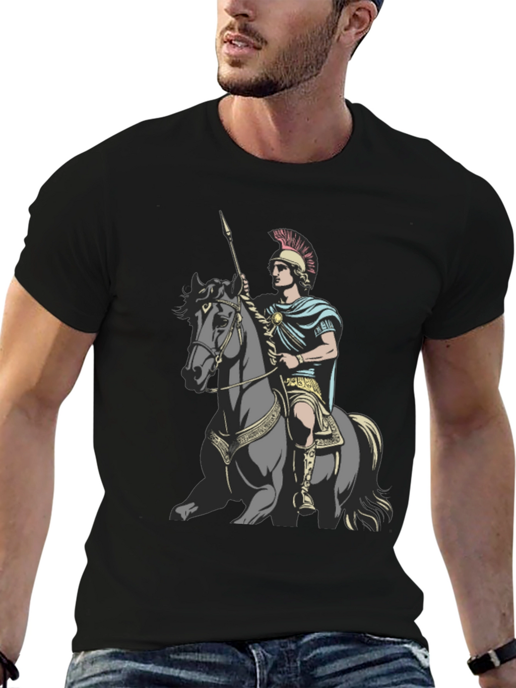 Camiseta Hombre Guerrero a Caballo Negra
