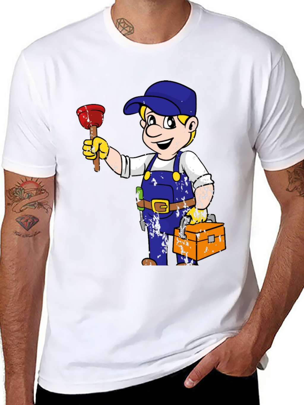 Camiseta Negra con Dibujo de Fontanero