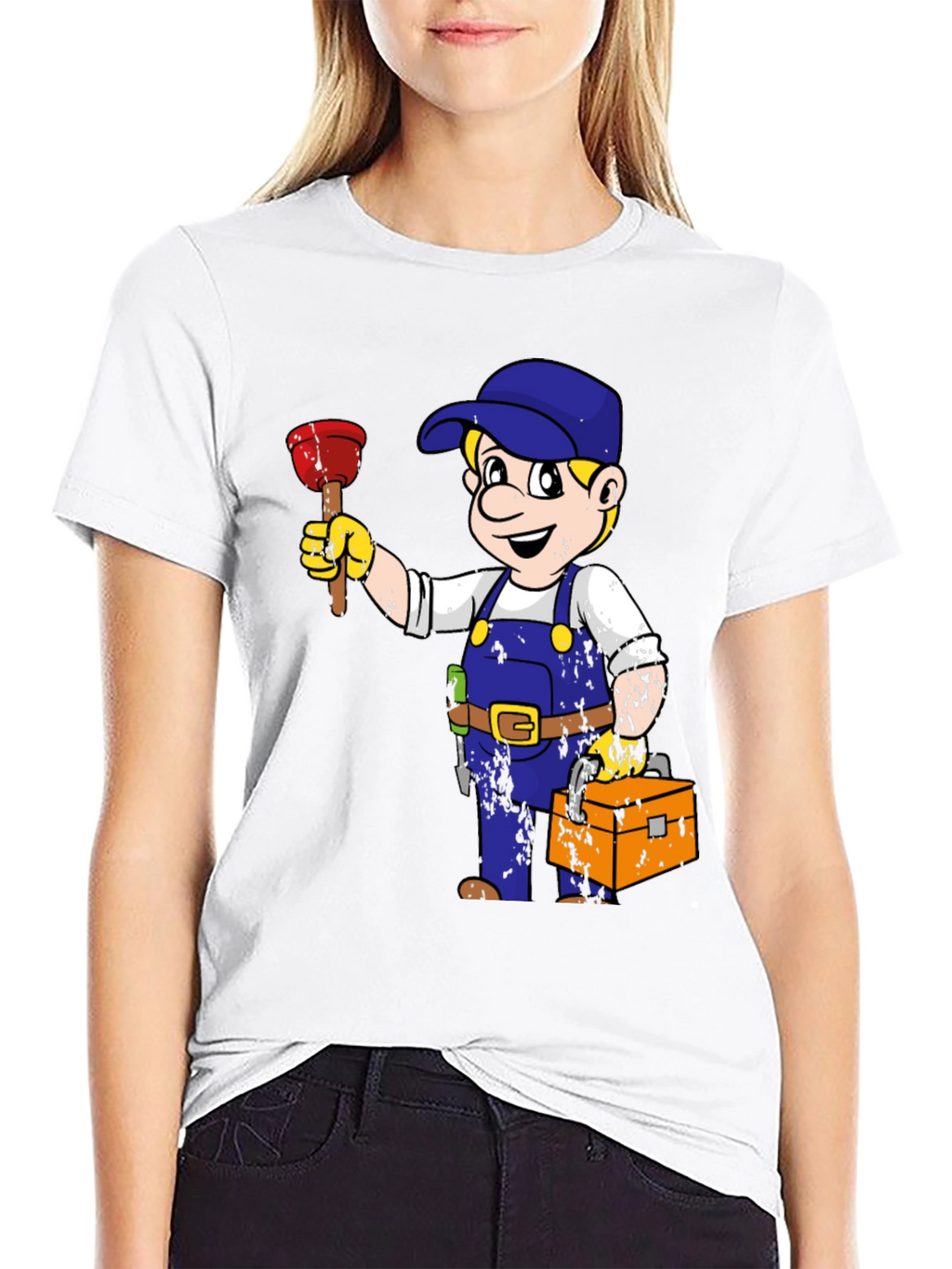 Camiseta Negra con Dibujo de Fontanero