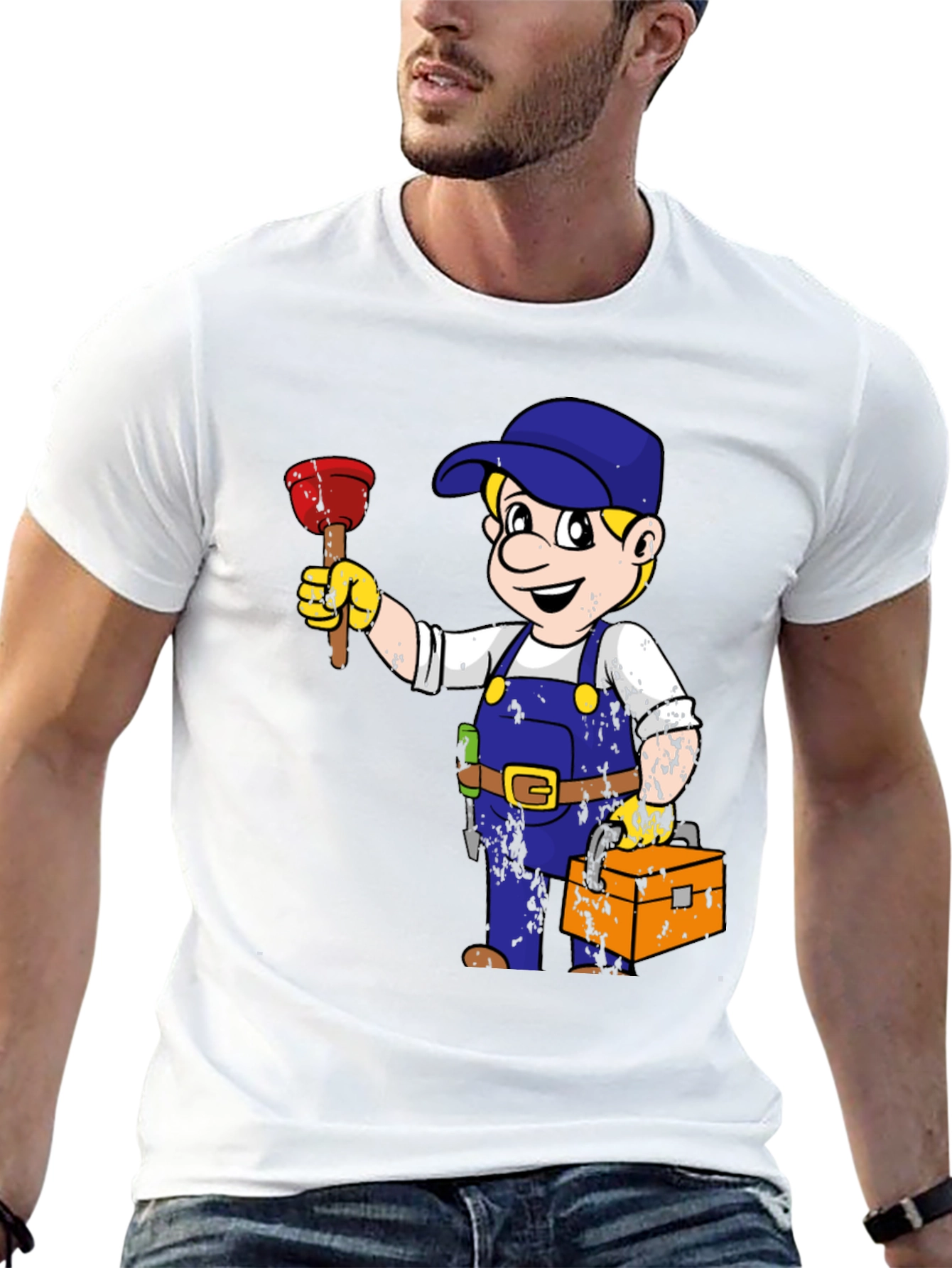 Camiseta Negra con Dibujo de Fontanero