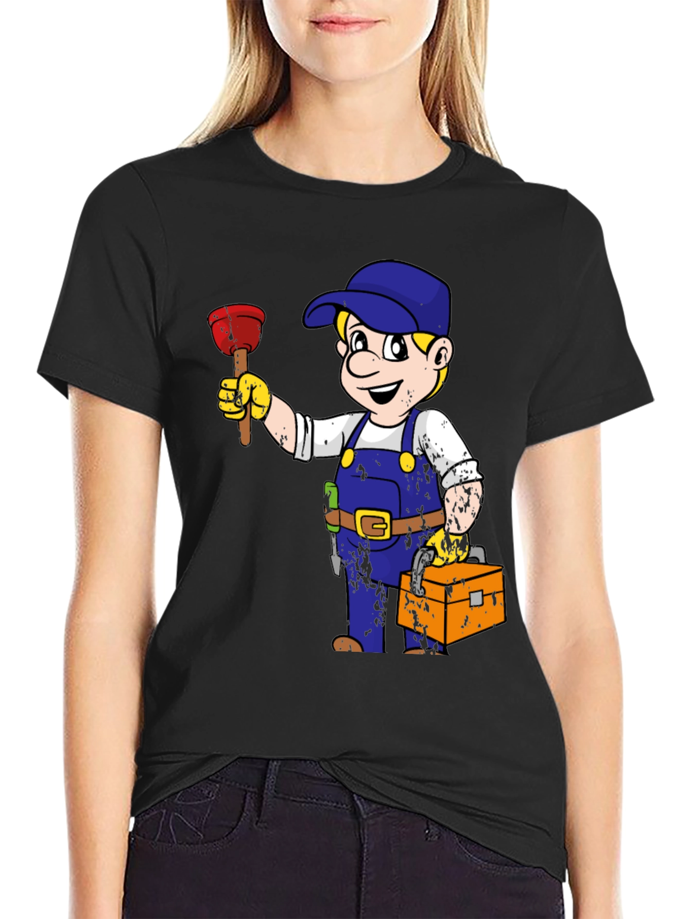 Camiseta Negra con Dibujo de Fontanero