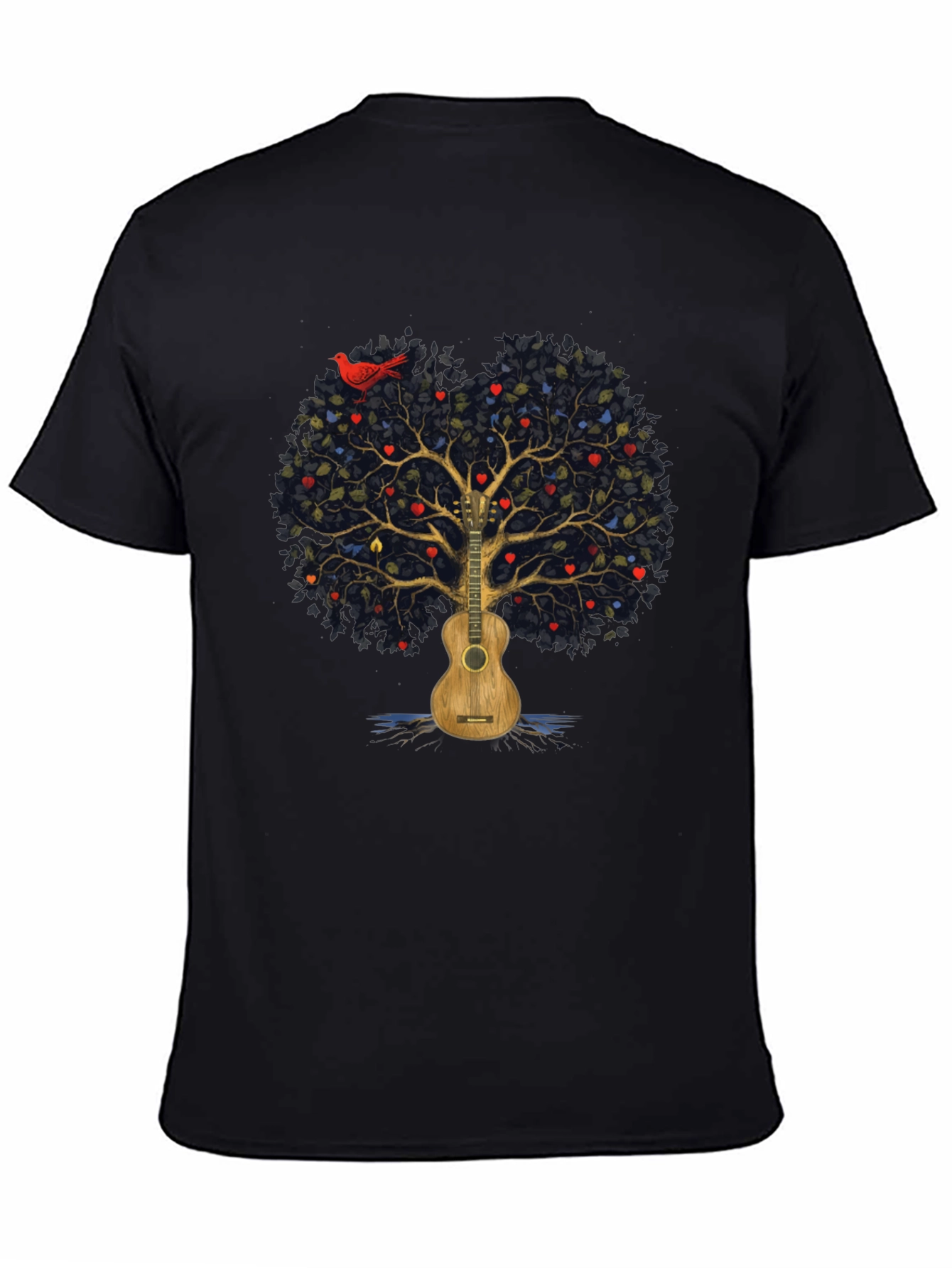 Camiseta Negra con Diseño de Árbol de Guitarra Musical