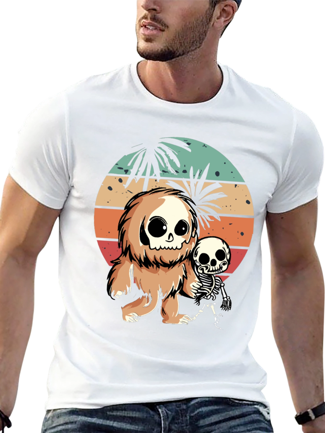 Camiseta Negra con Diseño de Bigfoot y Esqueleto