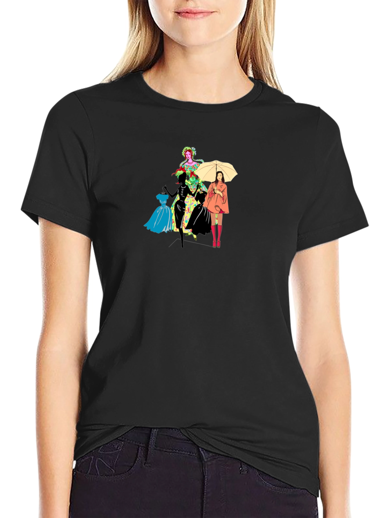 Camiseta Negra con Diseño de Moda Femenina