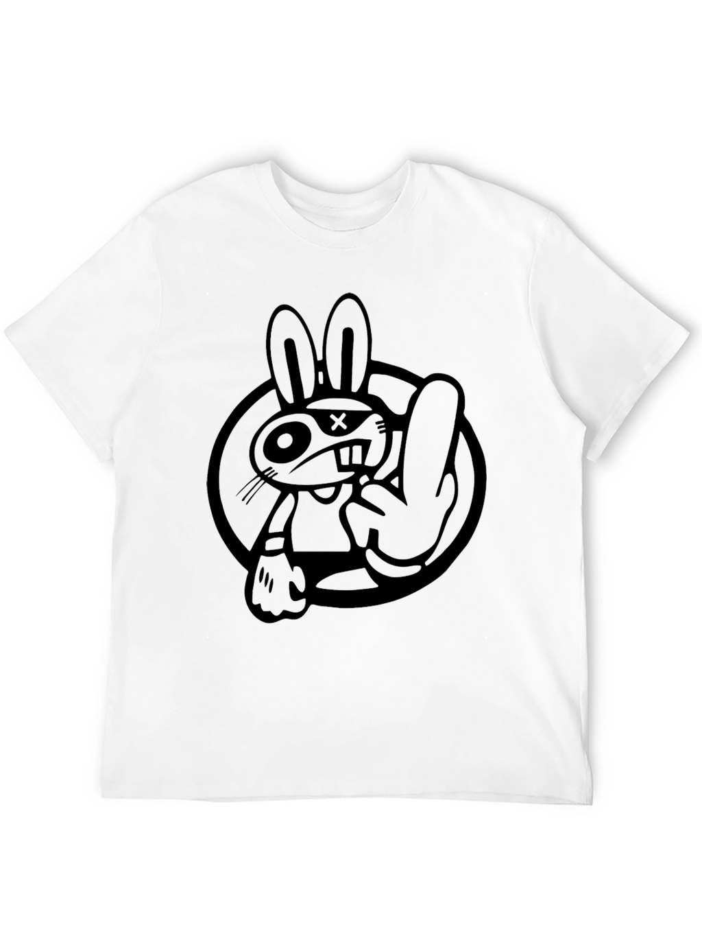 Camiseta Negra con Diseño de Conejo Rebelde