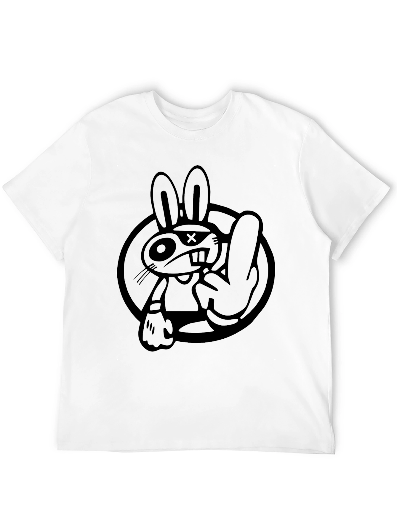 Camiseta Negra con Diseño de Conejo Rebelde