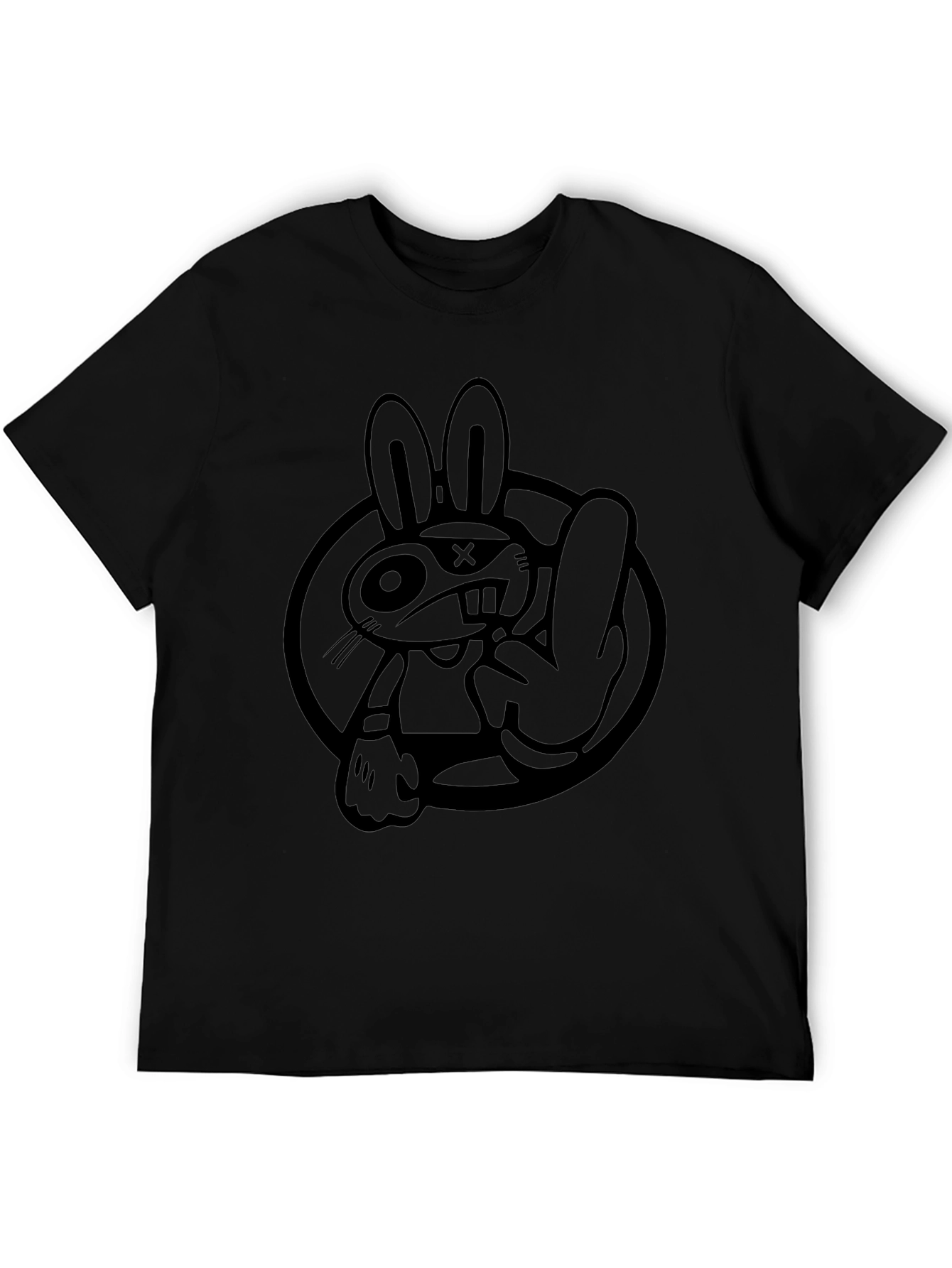 Camiseta Negra con Diseño de Conejo Rebelde