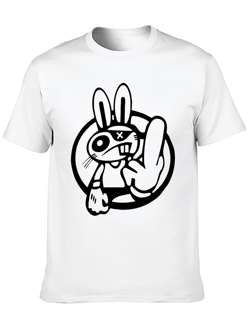 Camiseta Negra con Diseño de Conejo Rebelde