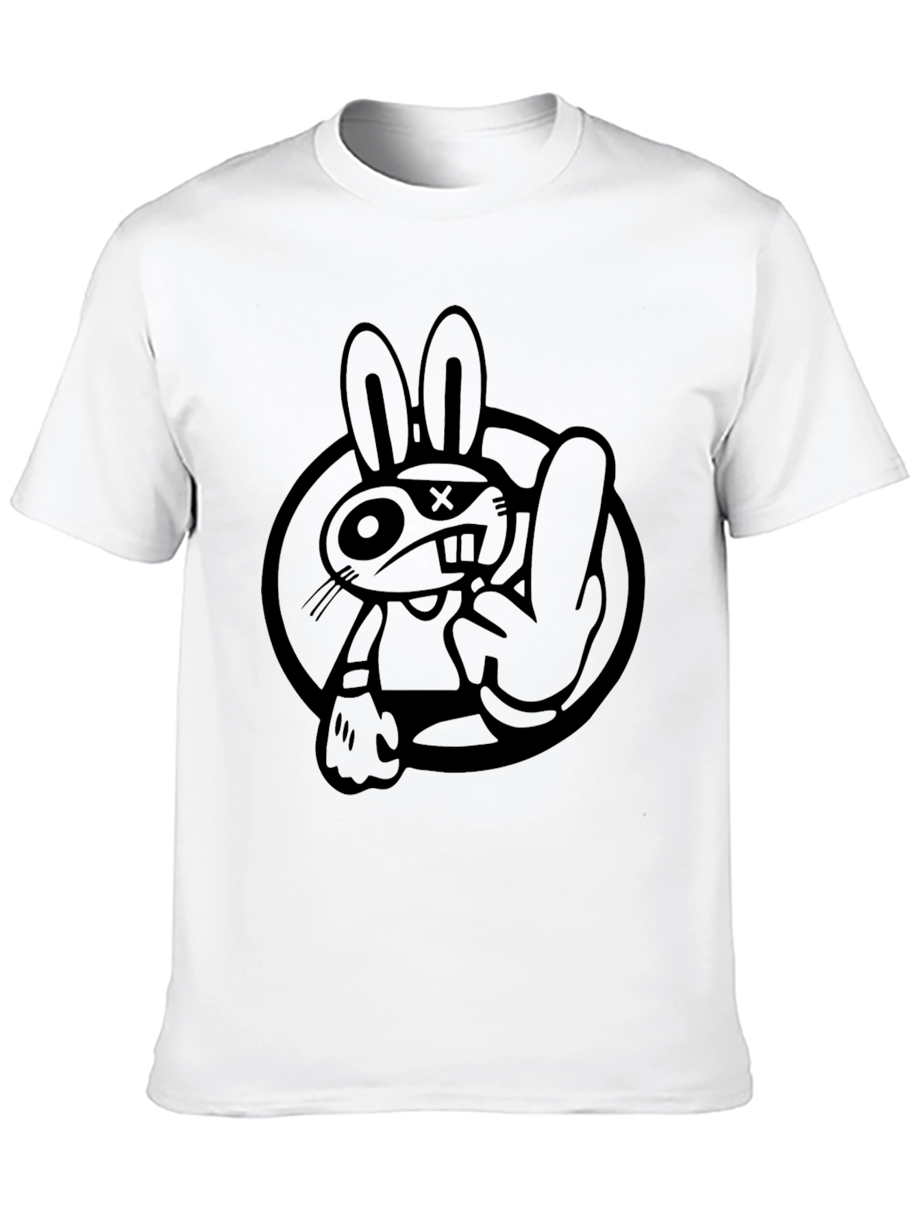 Camiseta Negra con Diseño de Conejo Rebelde