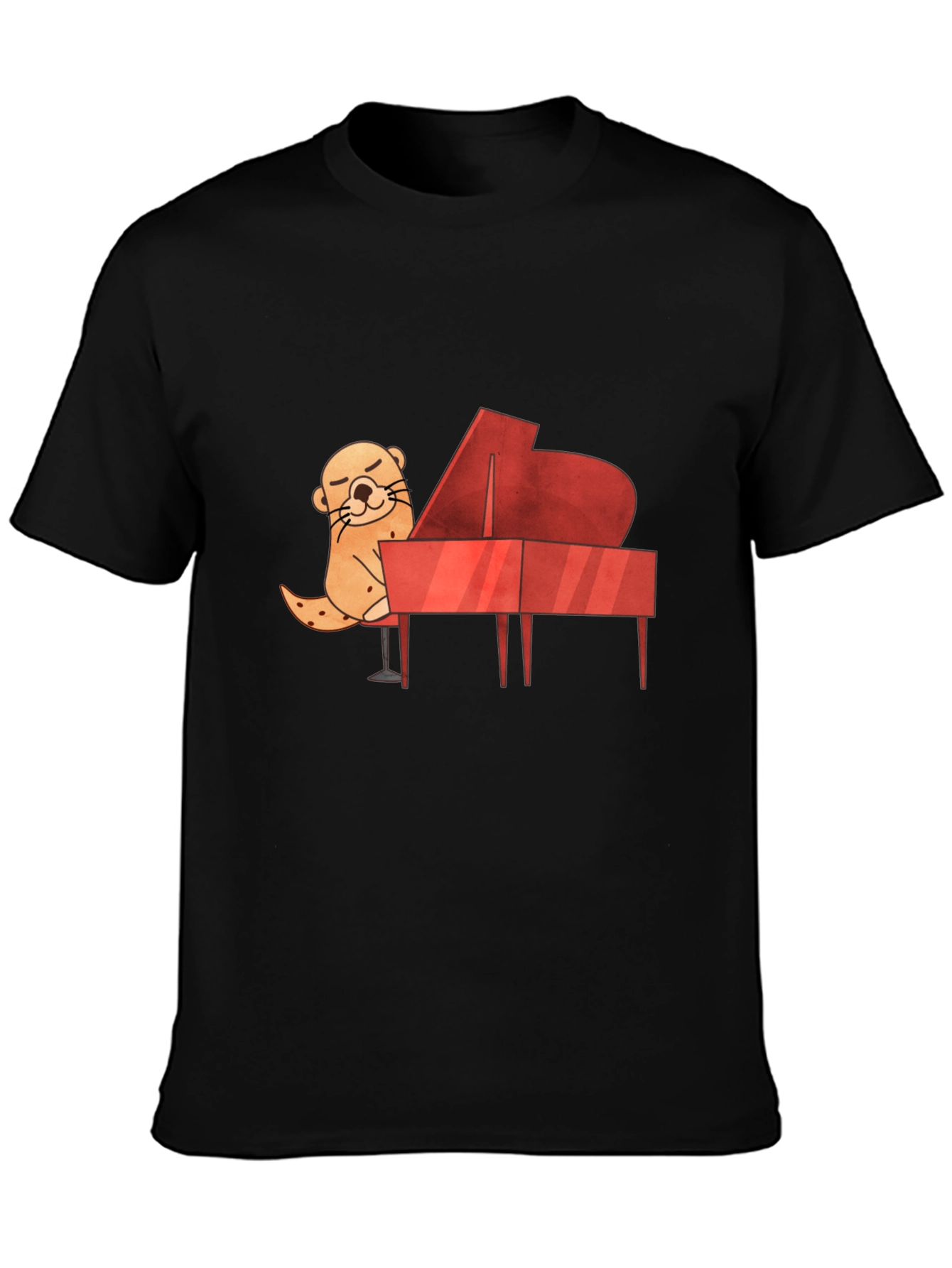 Camiseta Negra con Diseño de Nutria Pianista
