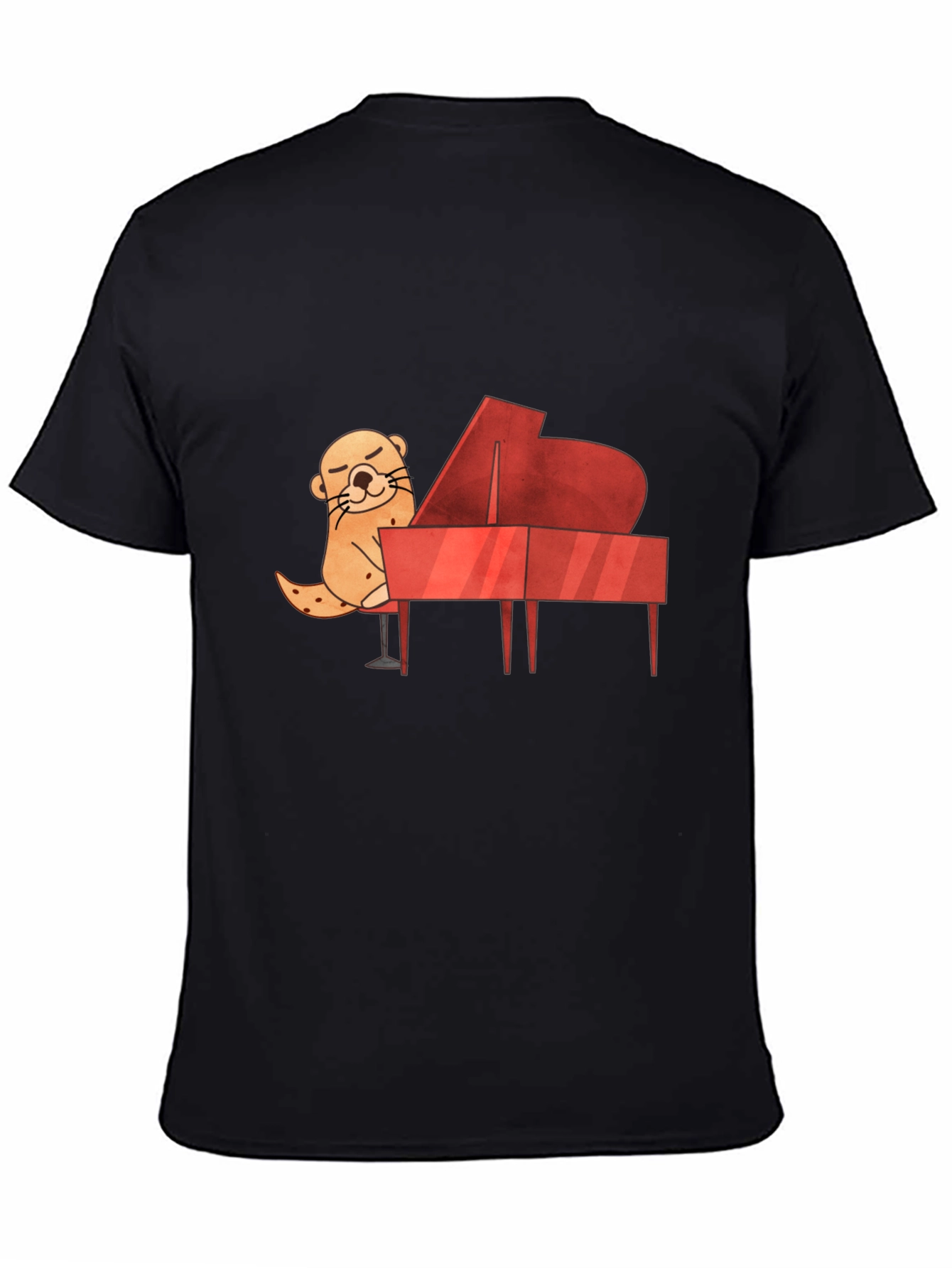 Camiseta Negra con Diseño de Nutria Pianista