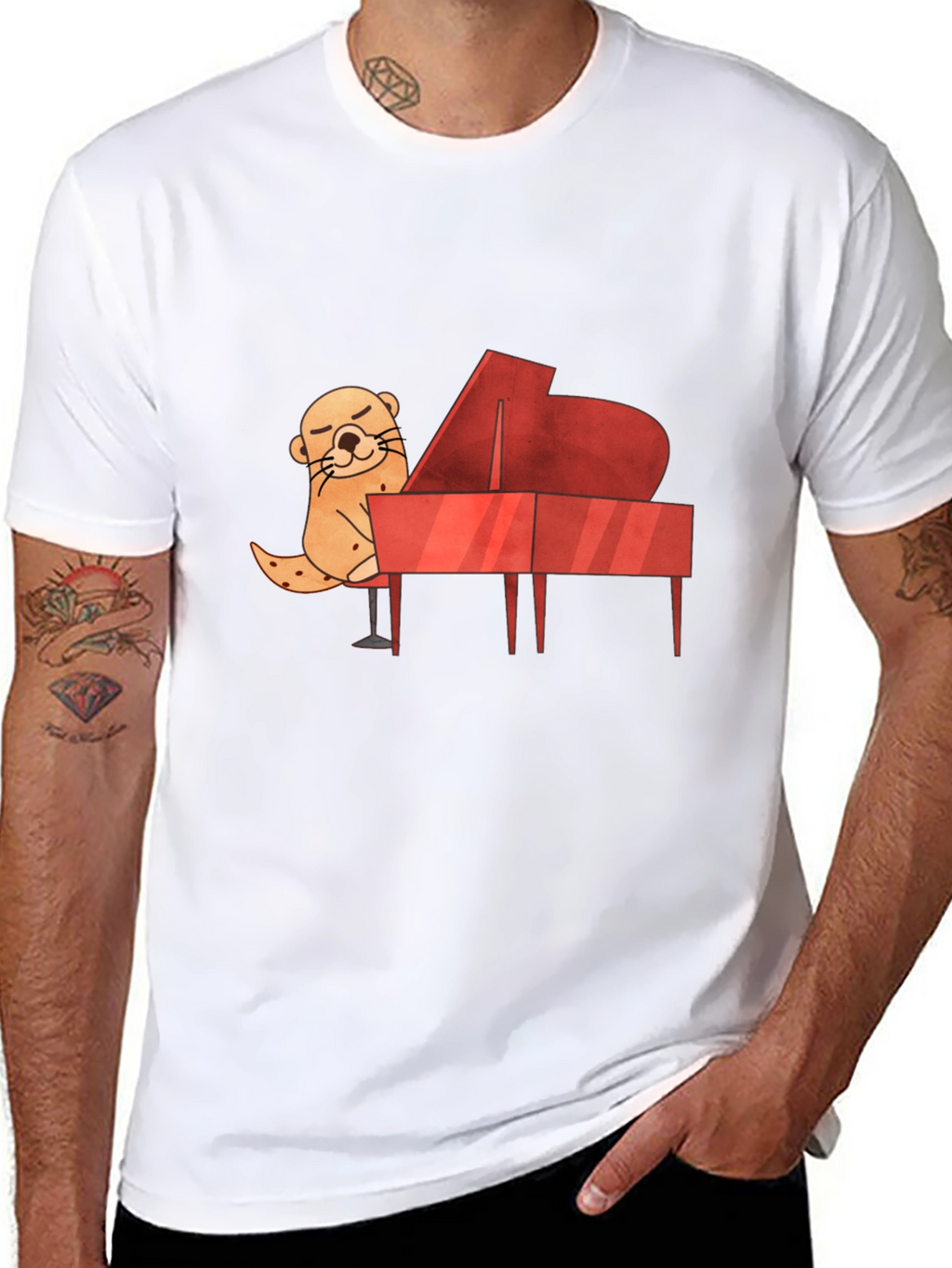 Camiseta Negra con Diseño de Nutria Pianista