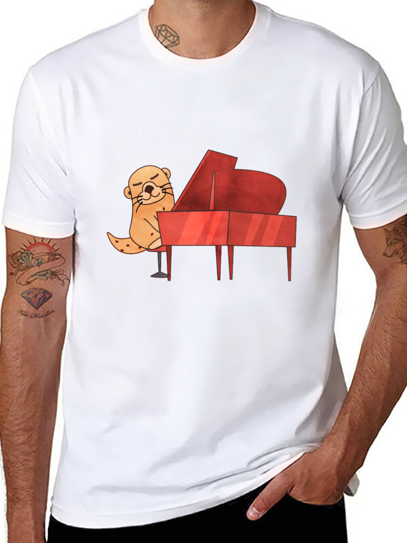Camiseta Negra con Diseño de Nutria Pianista