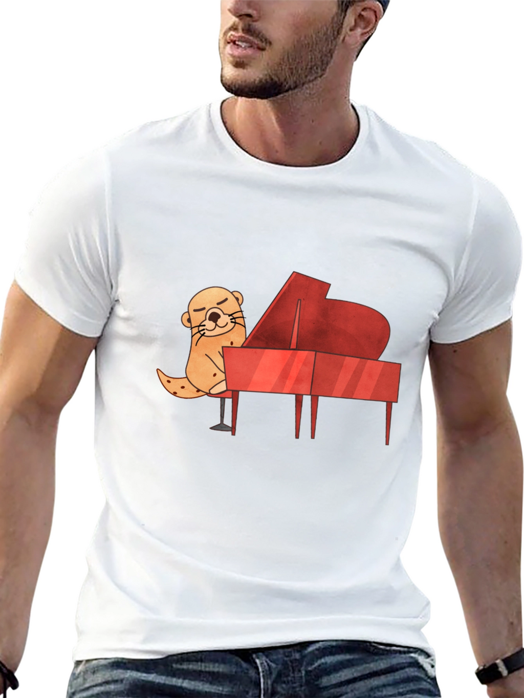 Camiseta Negra con Diseño de Nutria Pianista