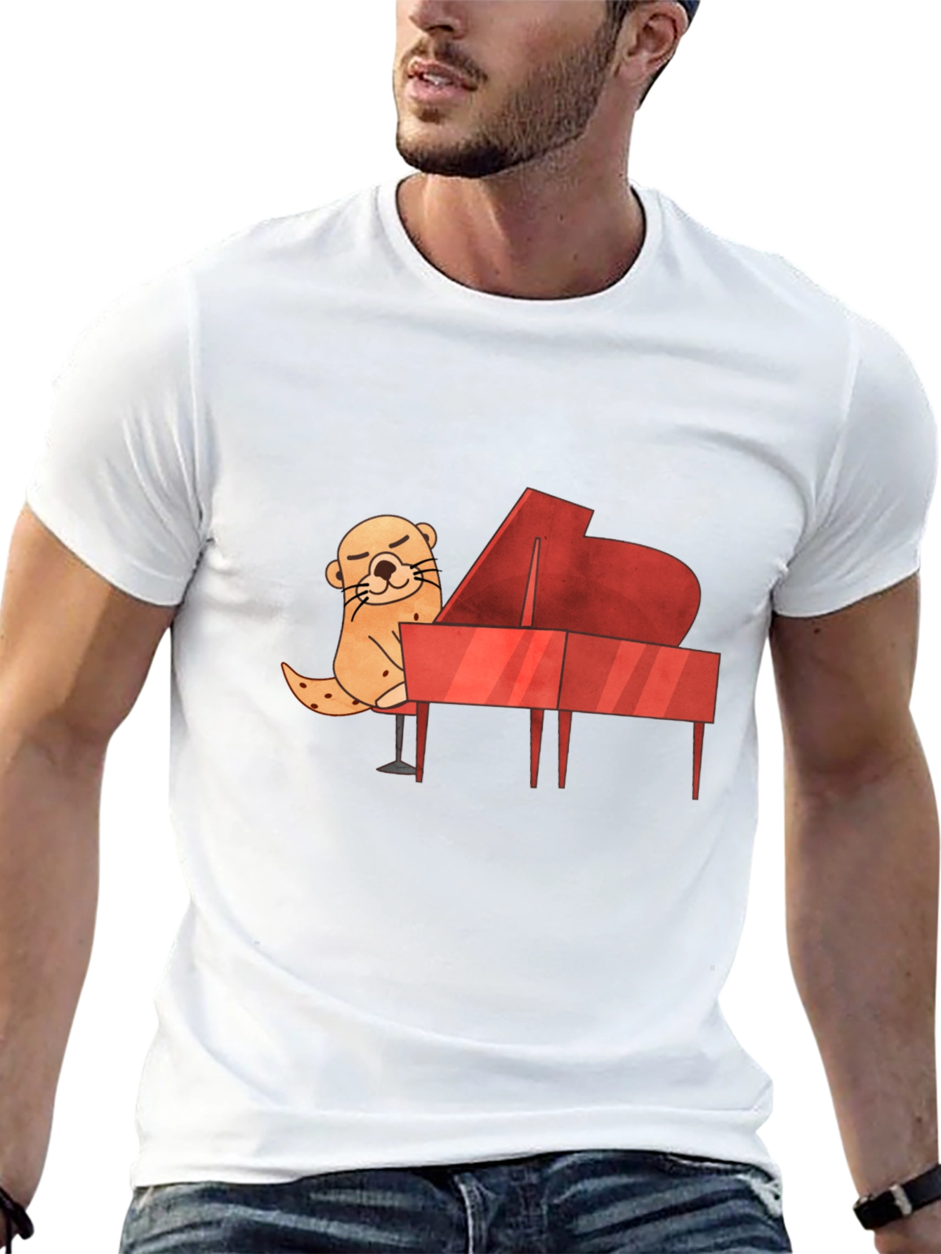 Camiseta Negra con Diseño de Nutria Pianista