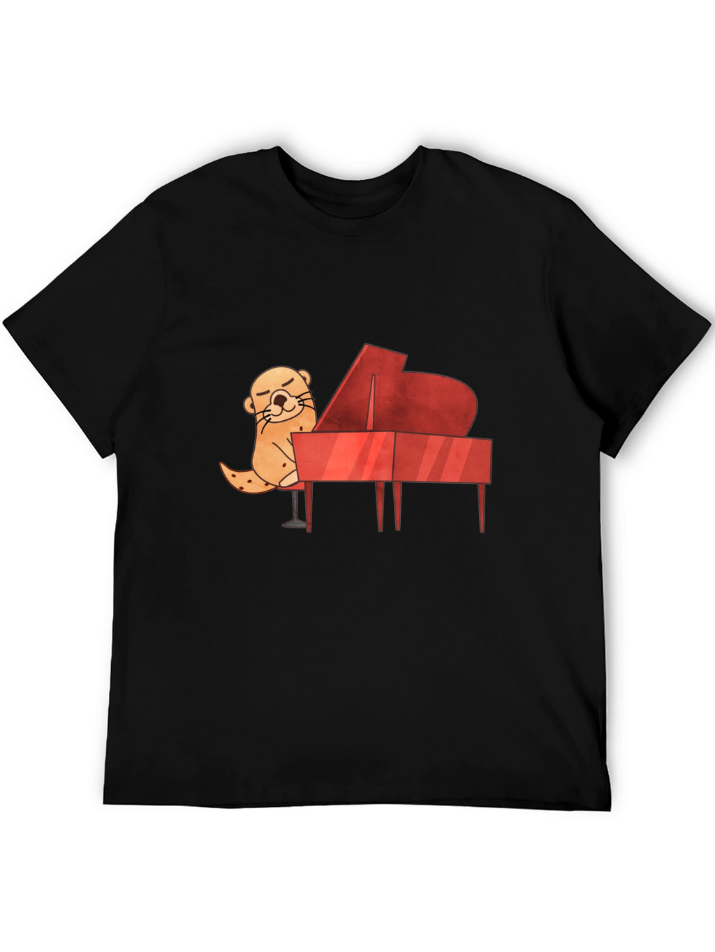 Camiseta Negra con Diseño de Nutria Pianista