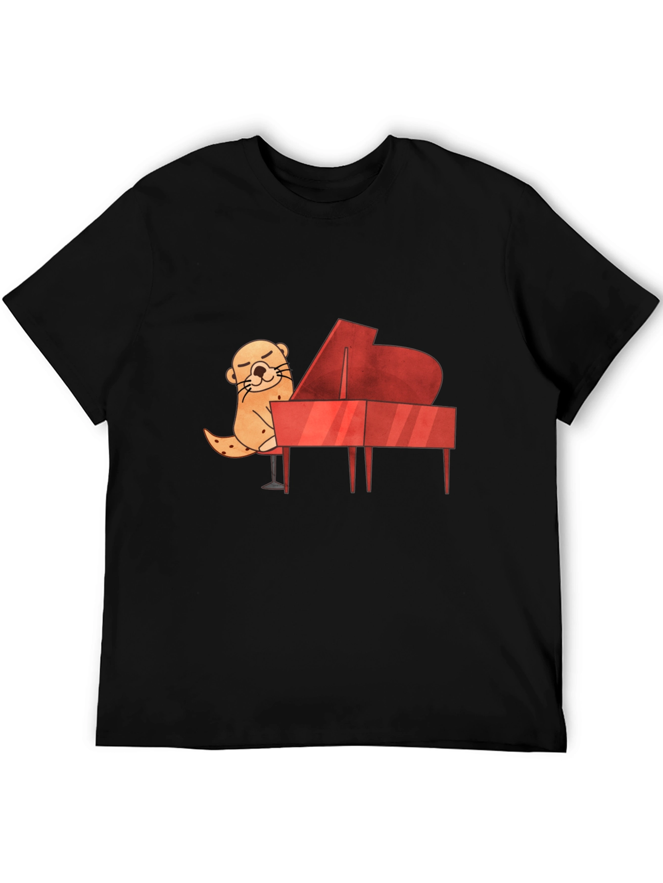 Camiseta Negra con Diseño de Nutria Pianista