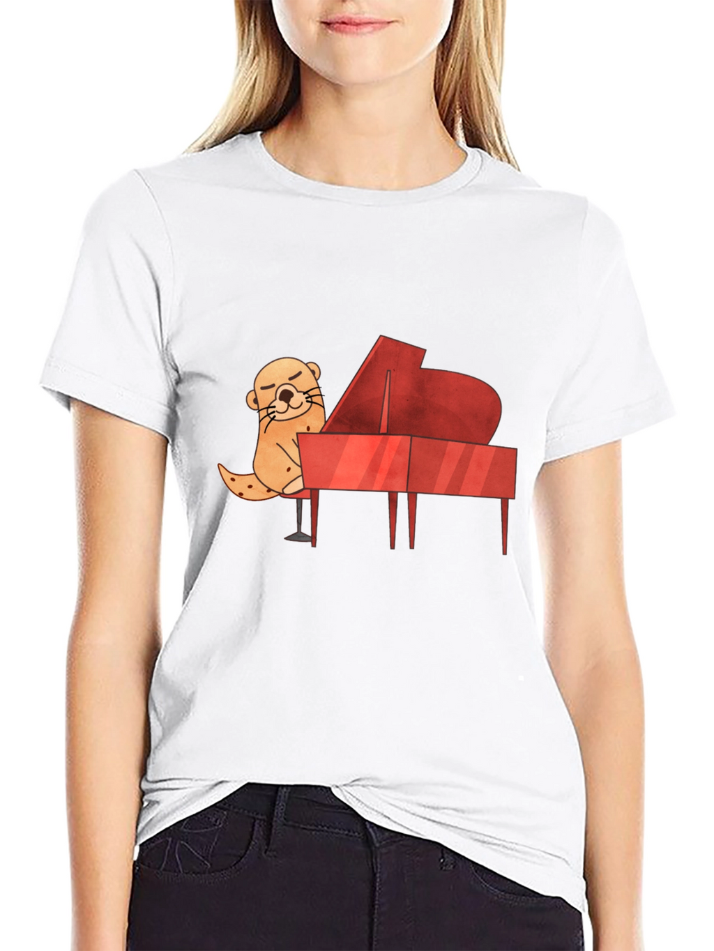 Camiseta Negra con Diseño de Nutria Pianista
