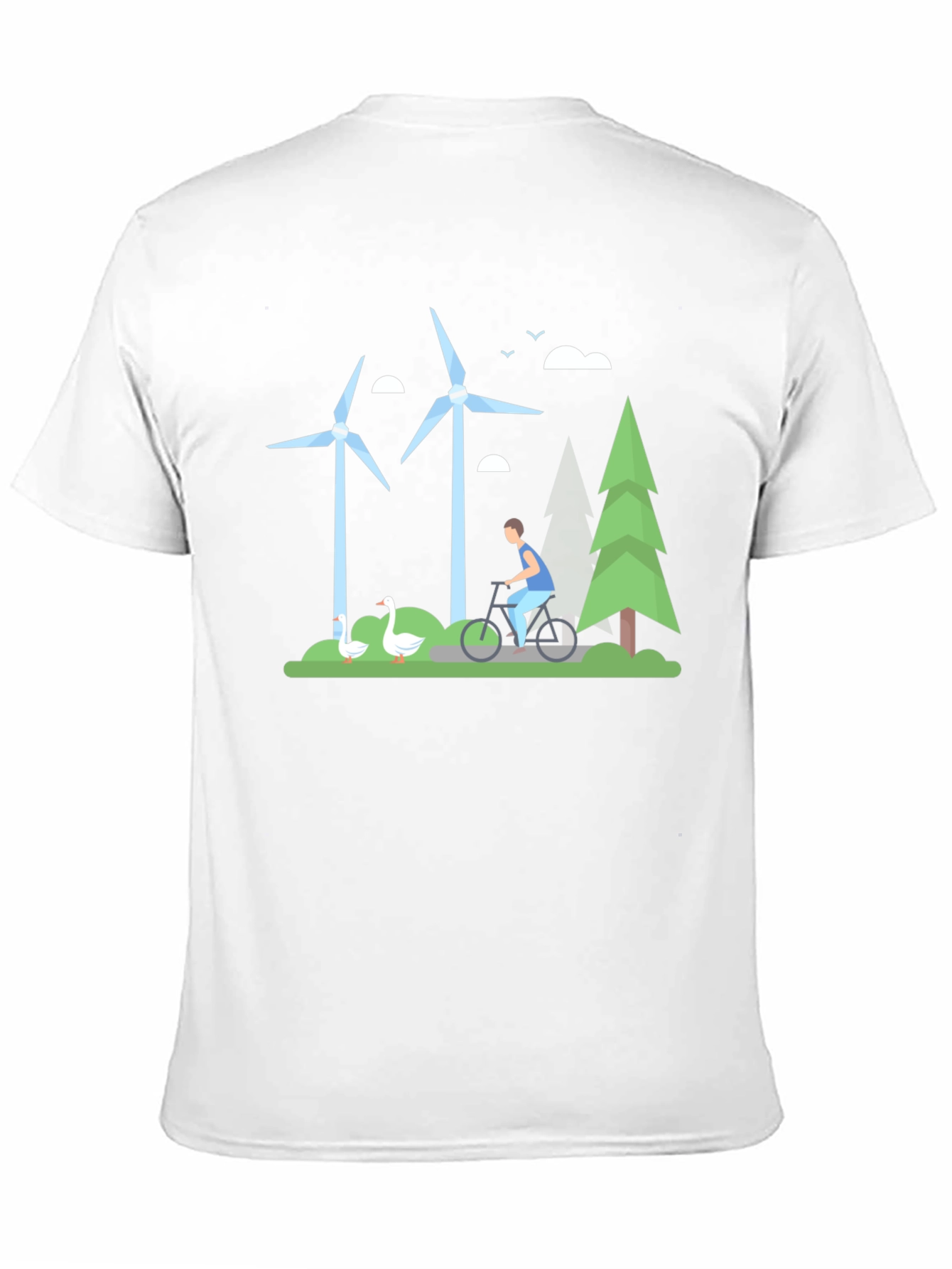 Camiseta Negra con Diseño de Energía Eólica y Ciclismo