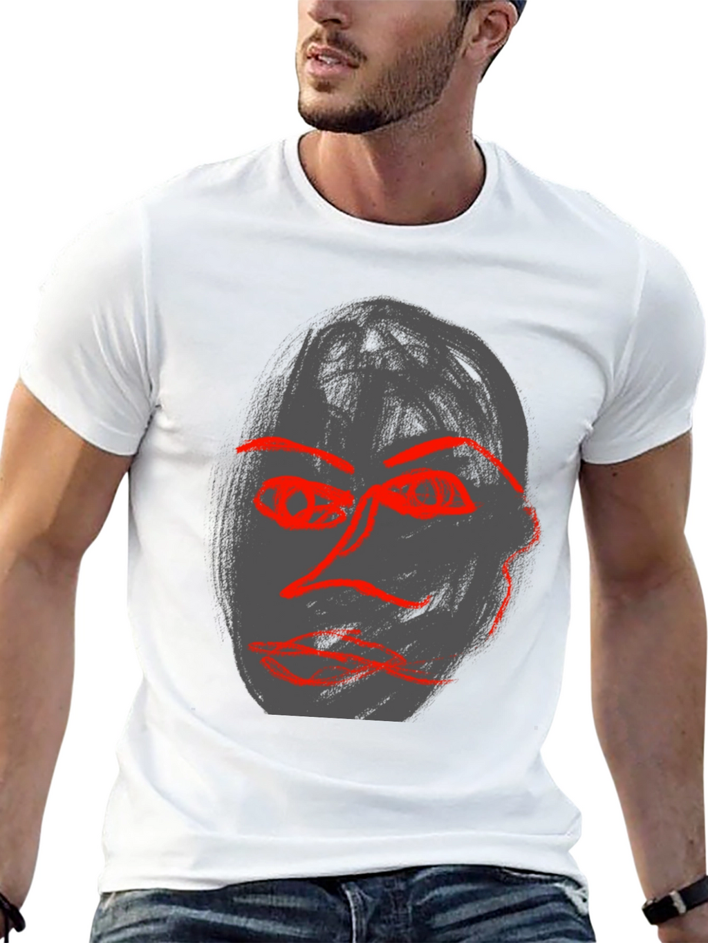 Camiseta Negra con Diseño Abstracto Facial